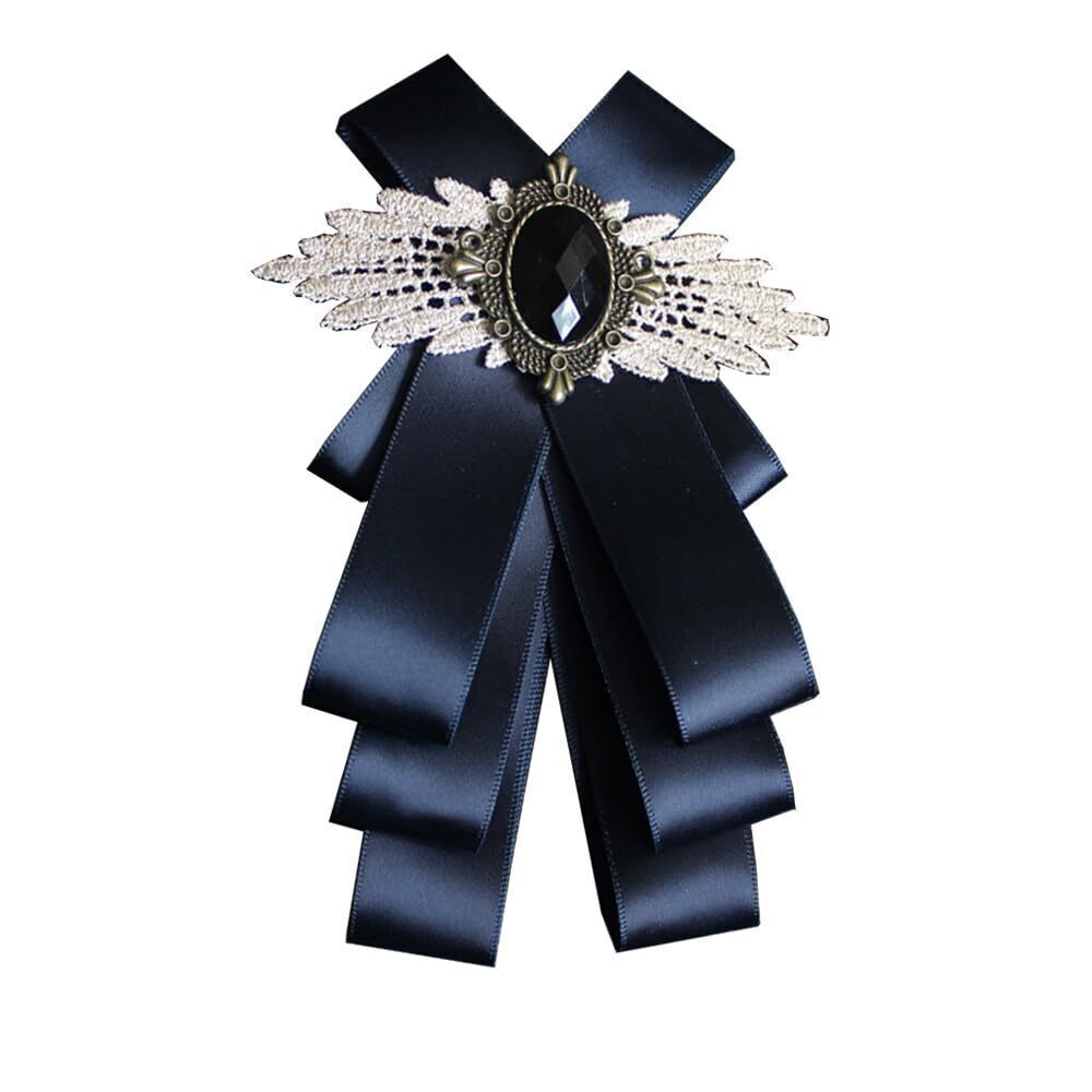 7483 Suit Collar Brooch Dress Suit Bow Tie Gentleman Multi-Layer Tie Navy